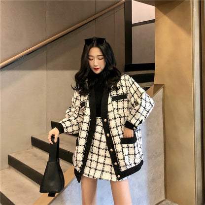 Women Long Sleeve Tweed Wool Jacket Coat