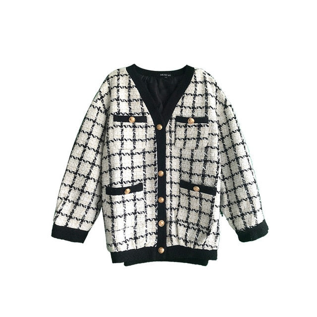 Women Long Sleeve Tweed Wool Jacket Coat