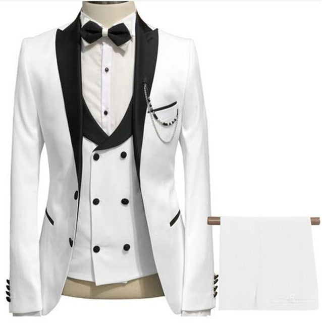 Elegant Grey Men Suit Prom Tuxedo Slim Fit 3 Piece (Jacket+Vest+Pants) Groom Wedding Suits For Men Custom Blazer