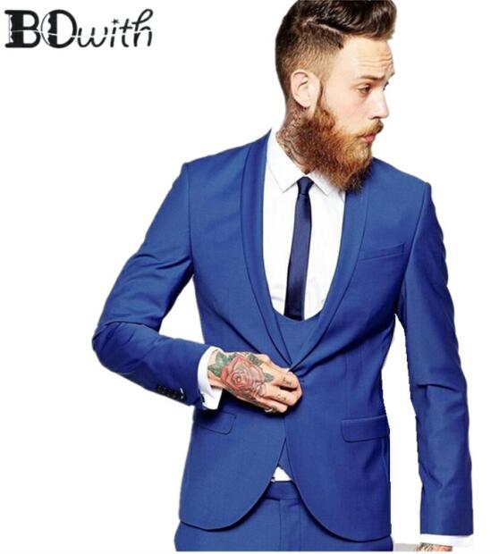 Elegant Grey Men Suit Prom Tuxedo Slim Fit 3 Piece (Jacket+Vest+Pants) Groom Wedding Suits For Men Custom Blazer