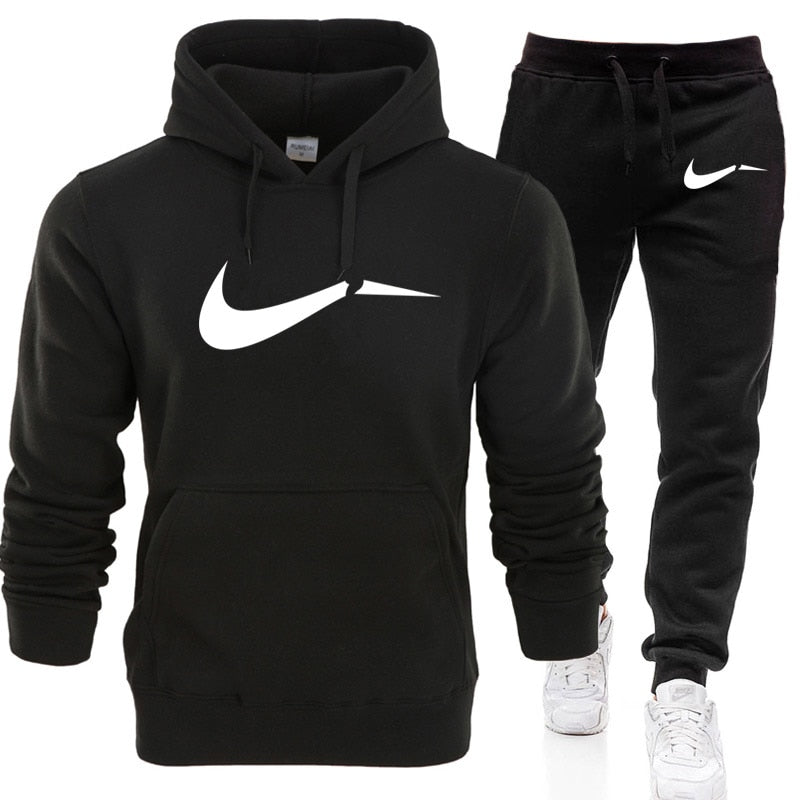 Men Hip Hop Sweatshirts+Sweatpants Autumn Winter Fleece Hooded Pullover