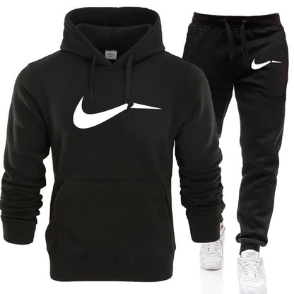 Men Hip Hop Sweatshirts+Sweatpants Autumn Winter Fleece Hooded Pullover