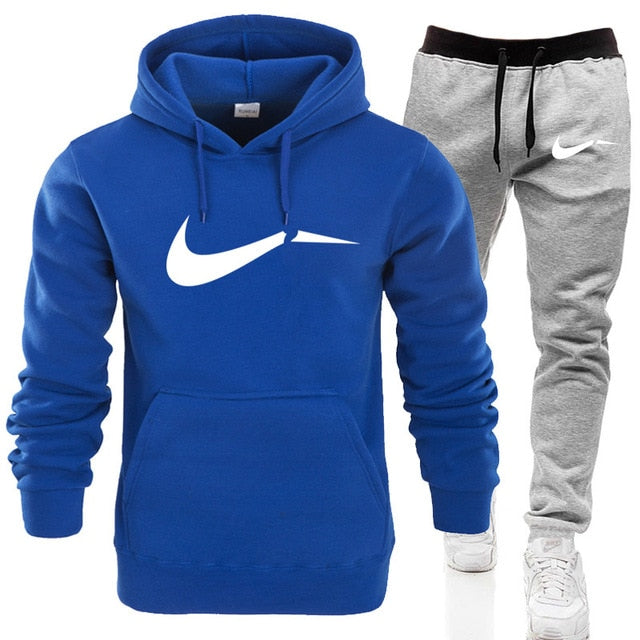 Men Hip Hop Sweatshirts+Sweatpants Autumn Winter Fleece Hooded Pullover