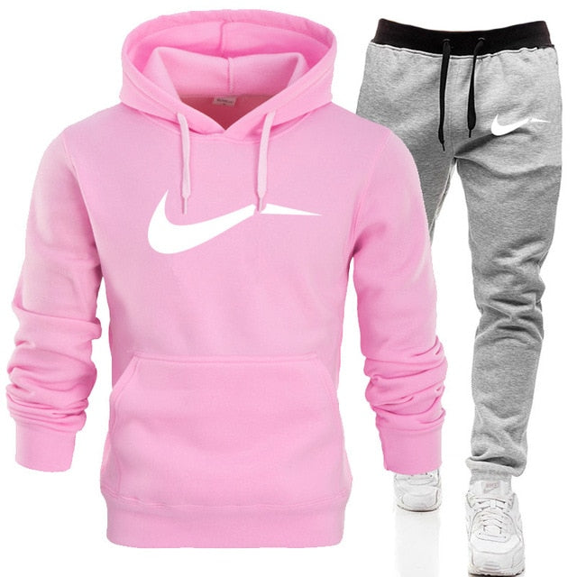 Men Hip Hop Sweatshirts+Sweatpants Autumn Winter Fleece Hooded Pullover