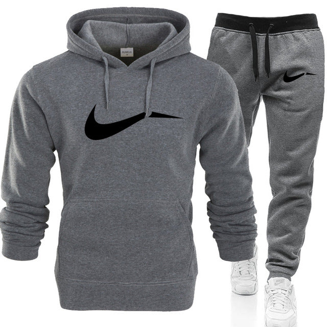 Men Hip Hop Sweatshirts+Sweatpants Autumn Winter Fleece Hooded Pullover