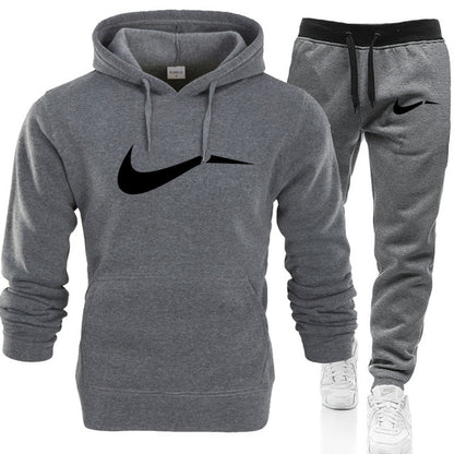 Men Hip Hop Sweatshirts+Sweatpants Autumn Winter Fleece Hooded Pullover