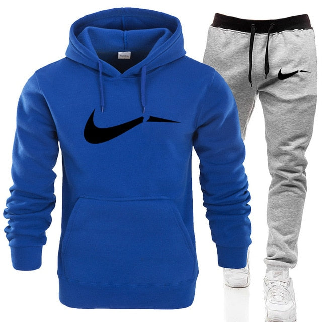 Men Hip Hop Sweatshirts+Sweatpants Autumn Winter Fleece Hooded Pullover