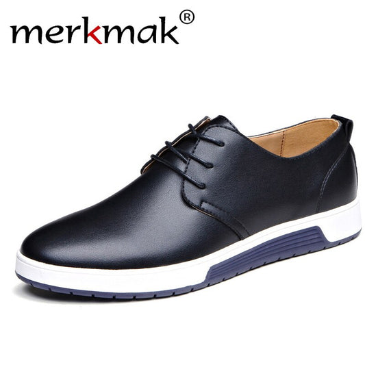 Casual Leather Fashion Trendy Black Blue Brown Flat Shoes for Men