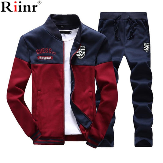 Riinr Brand New Men Sets Fashion Autumn Spring Sporting Suit Sweatshirt +Sweatpants