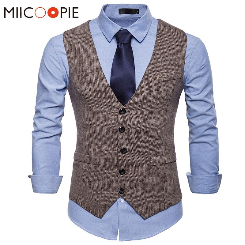 Fashion Suit Vest Men Formal Dress Vest Colete Masculino Herringbone Gilet Fitness Sleeveless Jacket