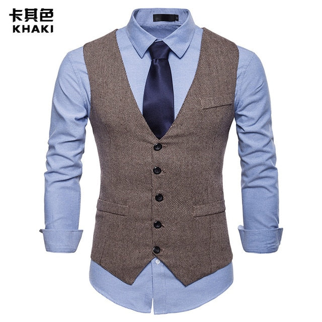 Fashion Suit Vest Men Formal Dress Vest Colete Masculino Herringbone Gilet Fitness Sleeveless Jacket