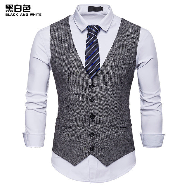 Fashion Suit Vest Men Formal Dress Vest Colete Masculino Herringbone Gilet Fitness Sleeveless Jacket