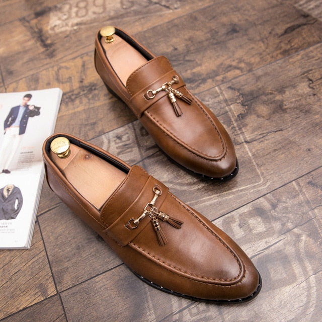 Men tassel loafers shoes genuine leather italian formal dress office