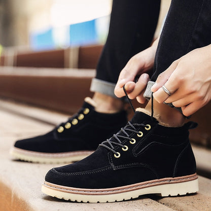 Men Winter Casual Shoes Solid Color Lace-UP