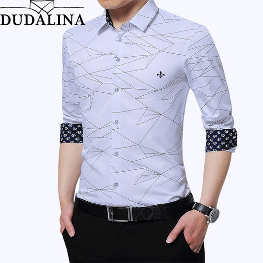 Long Sleeve Men Shirt No pocket Casual Embroidery Formal Business Man Shirt Slim Fit Designer Dress