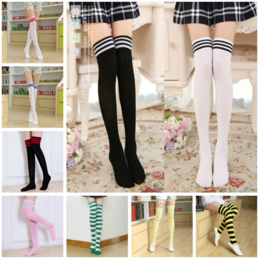 Overknee Anime Socks Striped Elastic Leggings