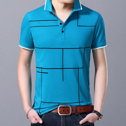 Fasion Brand Polo Shirt Men's Plaid Top Grade Summer Short Sleeve