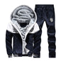 Men Warm Sets Fashion Sporting Thick Suit Patchwork Zipper Hooded Sweatshirt +Sweatpants