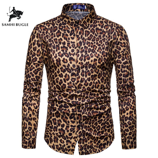 Mens Trend Nightclub Leopard Print Shirt